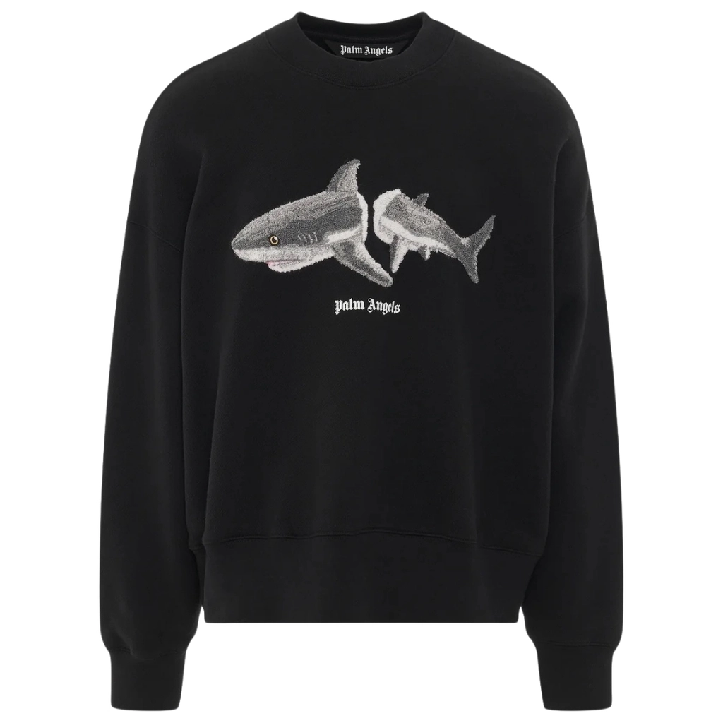 Palm Angels Mens Split Shark Logo Black Sweatshirt - Size X-Small